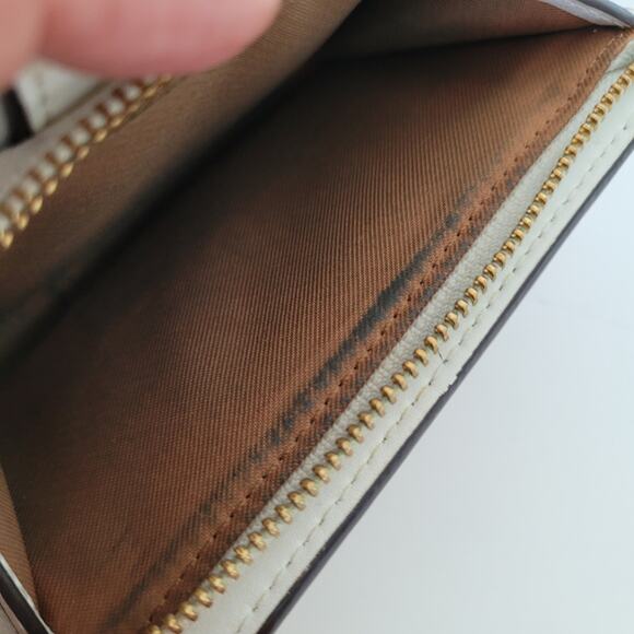 Coach Wallet Crossgrain Leather Monogram White Brown Medium Bifold Logo Compact - Picture 7 of 14